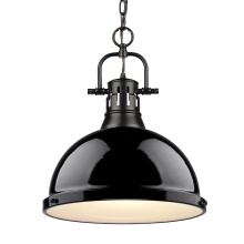 Golden 3602-L BLK-BK - Yep by Golden Lighting Duncan 1-light 14in Chain Hung Pendant in Matte Black and Black shade